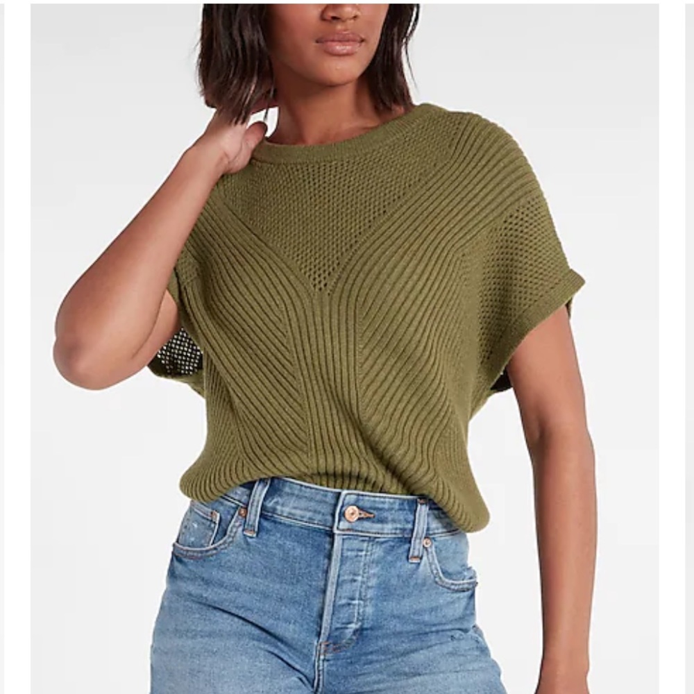 EXPRESS Open Stitch Back Cutout Short Sleeve Sweater